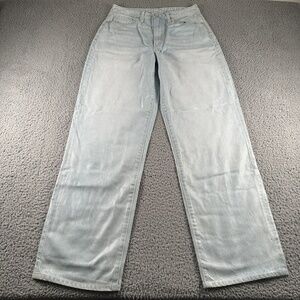 VIAVIA Jeans Womens 26 Straight Leg Light Blue Waxed High Rise Stretch USA